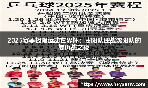 2025赛季极限运动世界杯：贵阳队迎战沈阳队的复仇战之夜